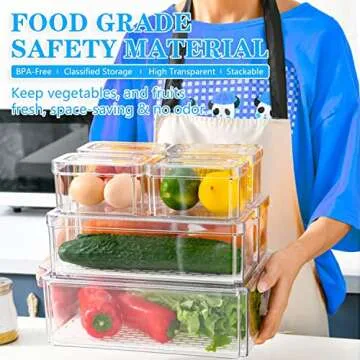 Pomeat 7 Pack Fridge Organizers, Stackable Refrigerator Organizer Bins with Lids, Plastic Storage Bins, BPA-Free Fridge Organizers and Storage Clear for Food, Drinks, Fruits, Vegetable Storage