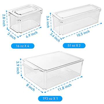 Pomeat 7 Pack Fridge Organizers, Stackable Refrigerator Organizer Bins with Lids, Plastic Storage Bins, BPA-Free Fridge Organizers and Storage Clear for Food, Drinks, Fruits, Vegetable Storage