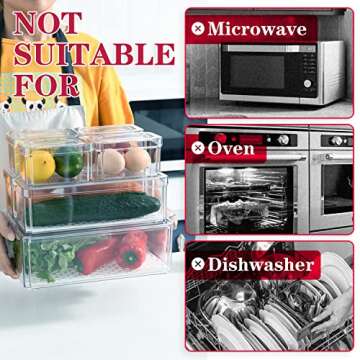 Pomeat 7 Pack Fridge Organizers, Stackable Refrigerator Organizer Bins with Lids, Plastic Storage Bins, BPA-Free Fridge Organizers and Storage Clear for Food, Drinks, Fruits, Vegetable Storage