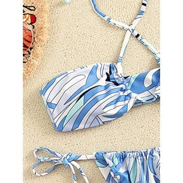 WDIRARA Women's Graphic Print Criss Cross Tie Side 2 Piece Halter Bikini Swimsuit Multicolored L