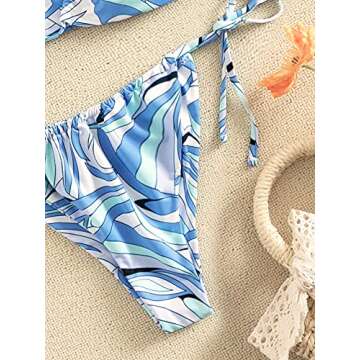 WDIRARA Women's Graphic Print Criss Cross Tie Side 2 Piece Halter Bikini Swimsuit Multicolored L