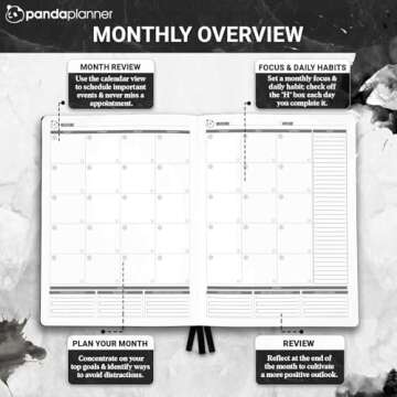Panda Planner Pro 2025 Undated Daily Planner with Hourly Schedule 8.5"x11" - To Do List Notepad, Daily Journal, Goal Planner, Habit Tracker, Gratitude Journal - Home/Office Supplies - Black
