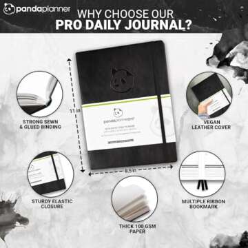 Panda Planner Pro 2025 Undated Daily Planner with Hourly Schedule 8.5"x11" - To Do List Notepad, Daily Journal, Goal Planner, Habit Tracker, Gratitude Journal - Home/Office Supplies - Black