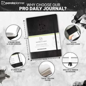 Panda Planner Pro 2025 Undated Daily Planner with Hourly Schedule 8.5"x11" - To Do List Notepad, Daily Journal, Goal Planner, Habit Tracker, Gratitude Journal - Home/Office Supplies - Black