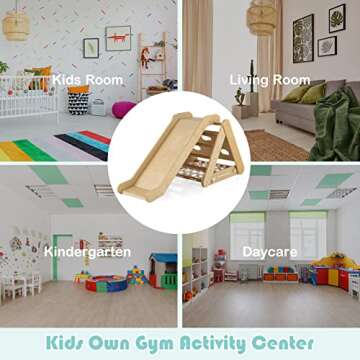 HONEY JOY 4-in-1 Triangle Climber with Ramp, 3-Side Kids Climbing Triangle Ladder with Net Rope & Bars, Wooden Montessori Climbing Toys for Toddlers Daycare, Gym & Playground, Gift for Boys Girls