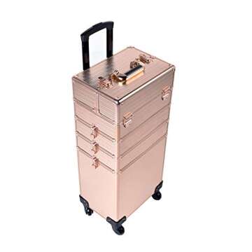 Channcase 4 in 1 Portable Traveling Aluminum Professional Makeup Trolley Cart with Multiple-Sized Co...