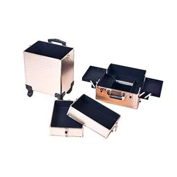 Channcase 4 in 1 Portable Traveling Aluminum Professional Makeup Trolley Cart with Multiple-Sized Compartments and Wheels, Rose Gold