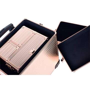 Channcase 4 in 1 Portable Traveling Aluminum Professional Makeup Trolley Cart with Multiple-Sized Compartments and Wheels, Rose Gold
