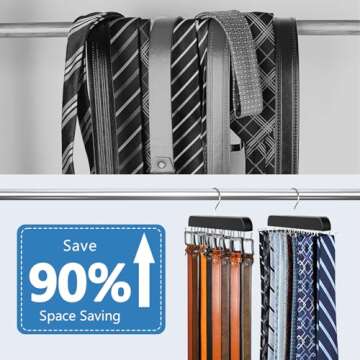 Resovo 2 Pack Tie Rack & Belt Hanger 2 in 1 Tie Hanger Space Saving Max 42 Belts& 60 Ties Capacity f...
