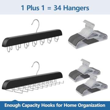 Resovo 2 Pack Tie Rack & Belt Hanger 2 in 1 Tie Hanger Space Saving Max 42 Belts& 60 Ties Capacity for Closet Organizers and Storage, Sturdy Wood Belt & Tie Collection Organizer
