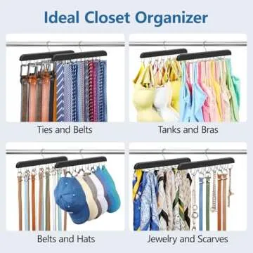 Resovo 2 Pack Tie Rack & Belt Hanger 2 in 1 Tie Hanger Space Saving Max 42 Belts& 60 Ties Capacity for Closet Organizers and Storage, Sturdy Wood Belt & Tie Collection Organizer