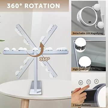 SLIMOON Vanity Mirror with LED Lights and 10X Magnification