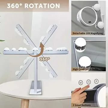 SLIMOON Vanity Mirror with LED Lights and 10X Magnification