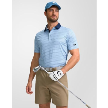 Obla Mens Golf Polo Shirts Short Sleeve Dry Fit Performance Moisture Wicking Casual Print Collared G...