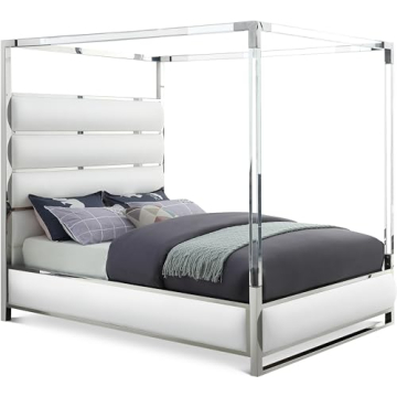 Elegant Meridian Furniture Encore Collection Modern Canopy Bed in White