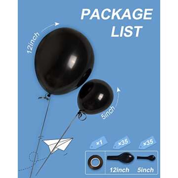 Ponamfo Black Balloons 12"+5" Ballons - 70Pcs Latex Black Balloon Arch Kit as Birthday Balloons Part...