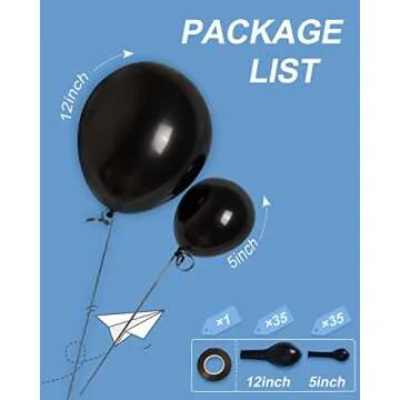Ponamfo Black Balloons 12"+5" Ballons - 70Pcs Latex Black Balloon Arch Kit as Birthday Balloons Part...