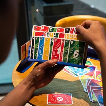 BORICO Card Holders for Playing Cards - 4 Pack Playing Card Holder for Kids and Adults,Stackable Storage Game Card Tray for Arthritis Patients with a Travel Pouch (4 Colors)