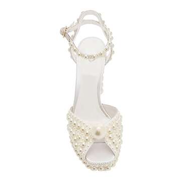 Goolita Womens Open Toe Pearl Platform Heels for Women Chunky Buckle Ankle Strap Wedding Heeled Sand...