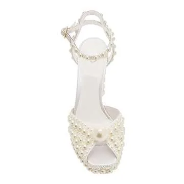 Goolita Womens Open Toe Pearl Platform Heels for Women Chunky Buckle Ankle Strap Wedding Heeled Sand...