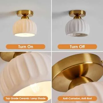 Vintage Ceramic Semi Flush Mount Ceiling Light Set of 2