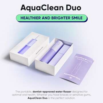 SOMETHING NICE AquaClean Duo Water Flosser - Portable, Waterproof, Include Nozzle, Magnetic Charger & Travel Bag | Dentist Designed Cordless Flosser for Teeth Cleaning Ideal for Braces (Pastel Purple)