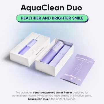 SOMETHING NICE AquaClean Duo Water Flosser - Portable, Waterproof, Include Nozzle, Magnetic Charger & Travel Bag | Dentist Designed Cordless Flosser for Teeth Cleaning Ideal for Braces (Pastel Purple)
