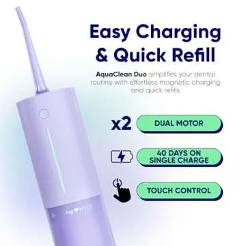 SOMETHING NICE AquaClean Duo Water Flosser - Portable, Waterproof, Include Nozzle, Magnetic Charger & Travel Bag | Dentist Designed Cordless Flosser for Teeth Cleaning Ideal for Braces (Pastel Purple)