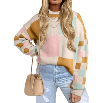 EVALESS Womens Sweaters Fall Outfits Long Sleeve Tops Womens Fashion 2024 Chunky Knit Oversized Pink...