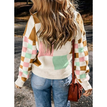 EVALESS Womens Sweaters Fall Outfits Long Sleeve Tops Womens Fashion 2024 Chunky Knit Oversized Pink Sweater Cute Colorblock Pullover Sweater for Women Cozy Teacher Clothes for Women Trendy, Large