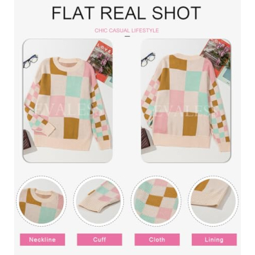EVALESS Womens Sweaters Fall Outfits Long Sleeve Tops Womens Fashion 2024 Chunky Knit Oversized Pink Sweater Cute Colorblock Pullover Sweater for Women Cozy Teacher Clothes for Women Trendy, Large
