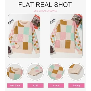 EVALESS Womens Sweaters Fall Outfits Long Sleeve Tops Womens Fashion 2024 Chunky Knit Oversized Pink Sweater Cute Colorblock Pullover Sweater for Women Cozy Teacher Clothes for Women Trendy, Large