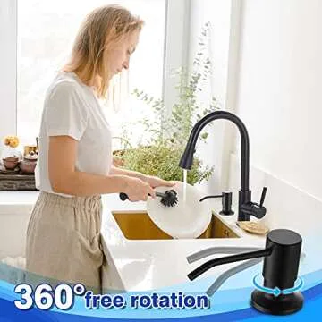 Built in Soap Dispenser for Kitchen Sink WEWE, Stainless Steel Matte Black in Counter soap Dispenser Refill from The Top 10oz Large Liquid Bottle