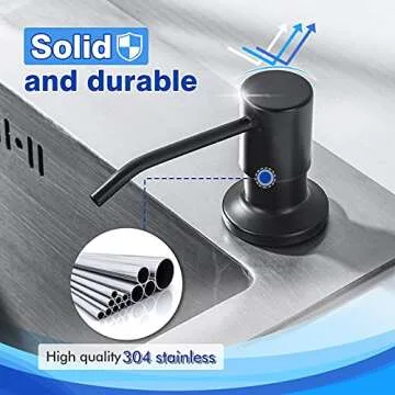 Built in Soap Dispenser for Kitchen Sink WEWE, Stainless Steel Matte Black in Counter soap Dispenser Refill from The Top 10oz Large Liquid Bottle