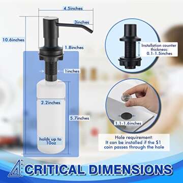 Built in Soap Dispenser for Kitchen Sink WEWE, Stainless Steel Matte Black in Counter soap Dispenser Refill from The Top 10oz Large Liquid Bottle