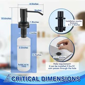 Built in Soap Dispenser for Kitchen Sink WEWE, Stainless Steel Matte Black in Counter soap Dispenser Refill from The Top 10oz Large Liquid Bottle