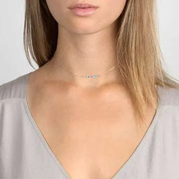 MEVECCO Gold Dainty Evil Eye Choker Necklace,14K Gold Plated Cute Tiny Three Blue Turquoise/Evil Eye Protection Charm Minimalist Choker Necklace for Women