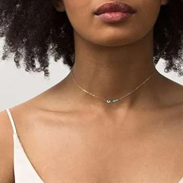 MEVECCO Gold Dainty Evil Eye Choker Necklace,14K Gold Plated Cute Tiny Three Blue Turquoise/Evil Eye Protection Charm Minimalist Choker Necklace for Women