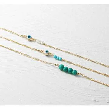 MEVECCO Gold Dainty Evil Eye Choker Necklace,14K Gold Plated Cute Tiny Three Blue Turquoise/Evil Eye Protection Charm Minimalist Choker Necklace for Women
