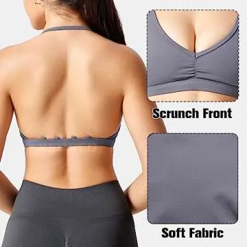 YEOREO Workout Sports Bras for Women Padded Backless Gym Bra Lorelie Light Impact Strappy Criss Cross Yoga Crop Top Blue Gray S