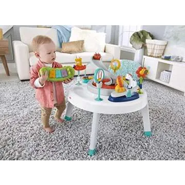 Fisher-Price Baby to Toddler Toy 2-In-1 Sit-To-Stand Activity Center with Music Lights and Spiral Ramp, Spin ‘N Play Safari