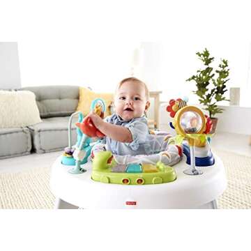 Fisher-Price Baby to Toddler Toy 2-In-1 Sit-To-Stand Activity Center with Music Lights and Spiral Ramp, Spin ‘N Play Safari