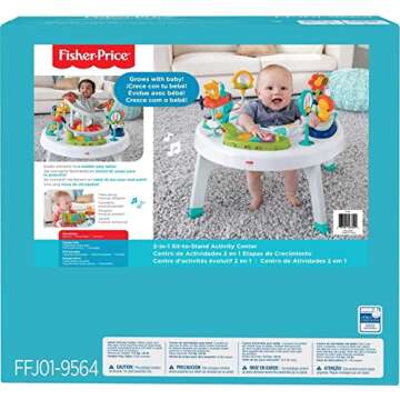 Fisher-Price Baby to Toddler Toy 2-In-1 Sit-To-Stand Activity Center with Music Lights and Spiral Ramp, Spin ‘N Play Safari