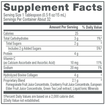 NeoCell Collagen Peptides + Vitamin C Liquid, 4g Collagen Per Serving, Gluten Free, Types 1 & 3, Promotes Healthy Skin, Hair, Nails & Joint Support, Pomegranate, 16 Oz