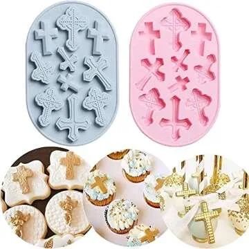 INKU 2 Pcs Christening Decorations Cupcake Cross Mold Baptism Party Baby Fondant Mold Baptism Cupcak...