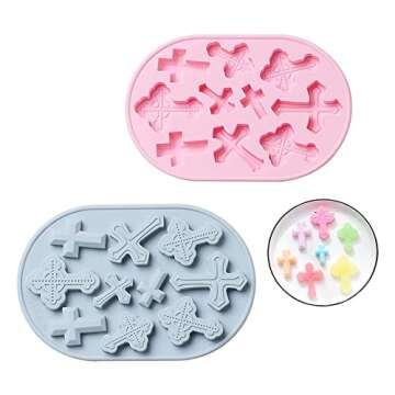 INKU 2 Pcs Christening Decorations Cupcake Cross Mold Baptism Party Baby Fondant Mold Baptism Cupcake Cake Cross Silicone for Baby Shower Wedding Party Supplies