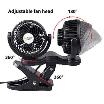 TN TONNY Dual Head Clip Fan, 4 Inches Electric Car Clip Fans 360° Rotatable,12V Cooling Air Fan with Stepless Speed Regulation for Vehicle or Home