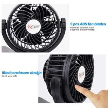 TN TONNY Dual Head Clip Fan, 4 Inches Electric Car Clip Fans 360° Rotatable,12V Cooling Air Fan with Stepless Speed Regulation for Vehicle or Home
