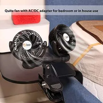 TN TONNY Dual Head Clip Fan, 4 Inches Electric Car Clip Fans 360° Rotatable,12V Cooling Air Fan with Stepless Speed Regulation for Vehicle or Home