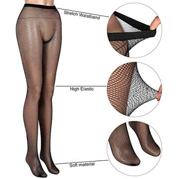 Geyoga 3 Pairs Sparkly Fishnets Stockings for Women Rhinestone Fishnets Stockings Glitter Tights One...